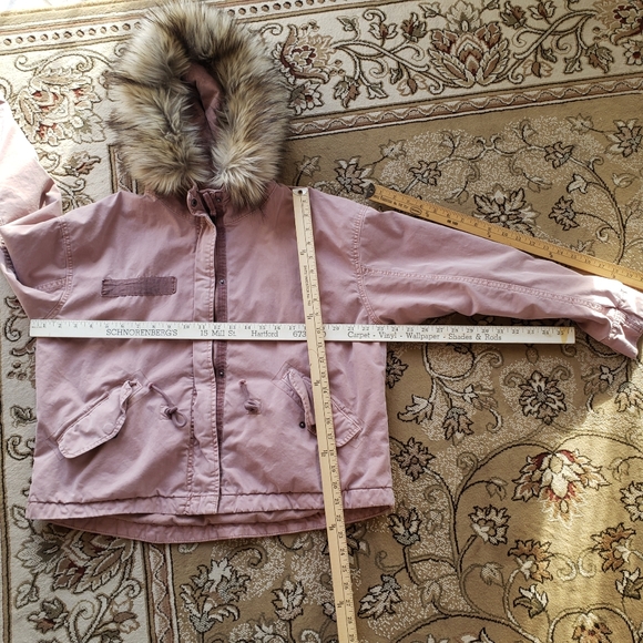 American Eagle military style parka faux fur hood mauve dusty rose medium crop - Picture 10 of 14